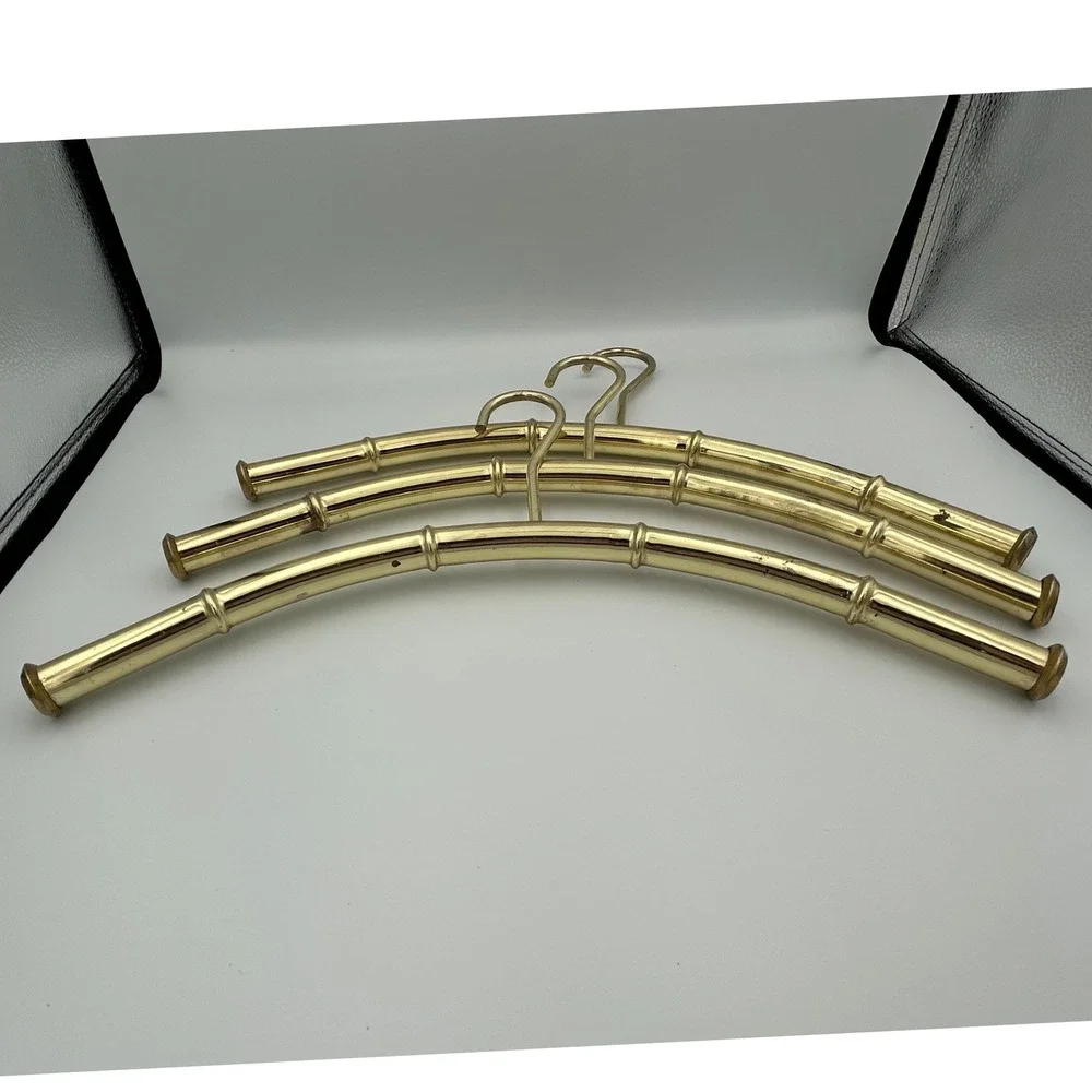 Vintage Brass Faux Bamboo Metal Hangers Set of 3 Hollywood Regency Chinoiserie